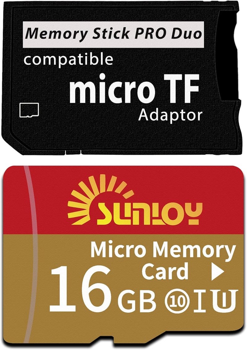 Sunloy PSP Memory Stick Adapter with 16GB Micro SD Card, Micro SD/SDHC/SDXC to Memory Stick PRO Duo MagicGate Card Compatible with PlayStation Portable, Camera, Handycam, Cell Phone & PSP 1000/2000/3000 - Image 1